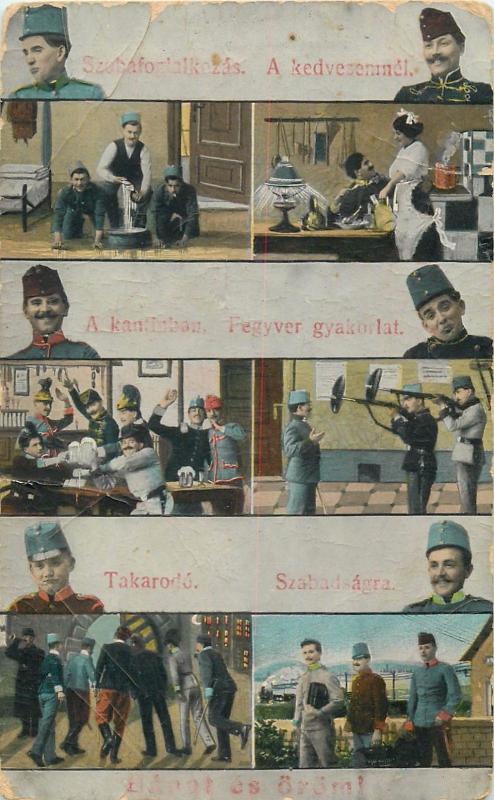 Hungary WW I military life in army soldiers uniforms vintage postcard