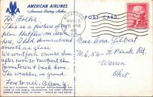 1956 American Airlines Mercury Aircraft in Flight  Vintage Postcard