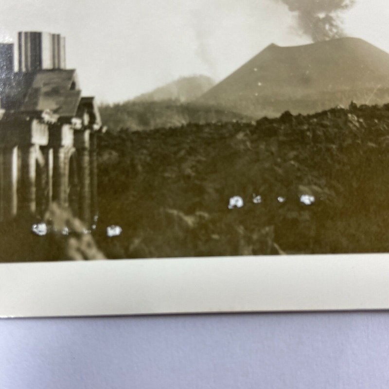 RPPC Volcano City Mexico Paricutin Michoacan Building Eruption Postcard