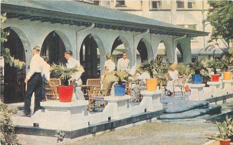 Kingston Jamaica Myrtle Beach Hotel 1940s pool roadside postcard 10067