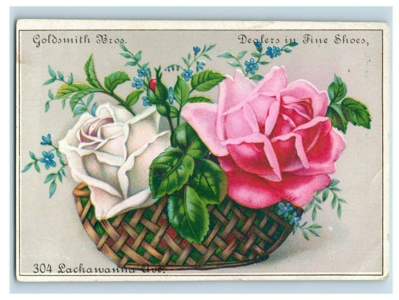 Victorian Trade Card Goldsmith Bros-Dealers in Fine Shoes Roses in Basket Z5 