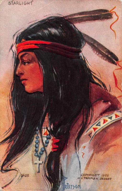 Native Americana Indian Woman Starlight Peterson Artist Signed Tammen PC J68678