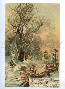 187012 JANUARY Art Nouveau Winter by GUGGENBERGER Vintage PC