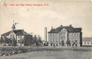 F82/ Carrington North Dakota Postcard 1915 Public and High School