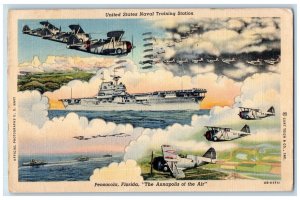 1944 WW2 Military  US Navy Airplane Naval Training Station Pensacola FL Postcard