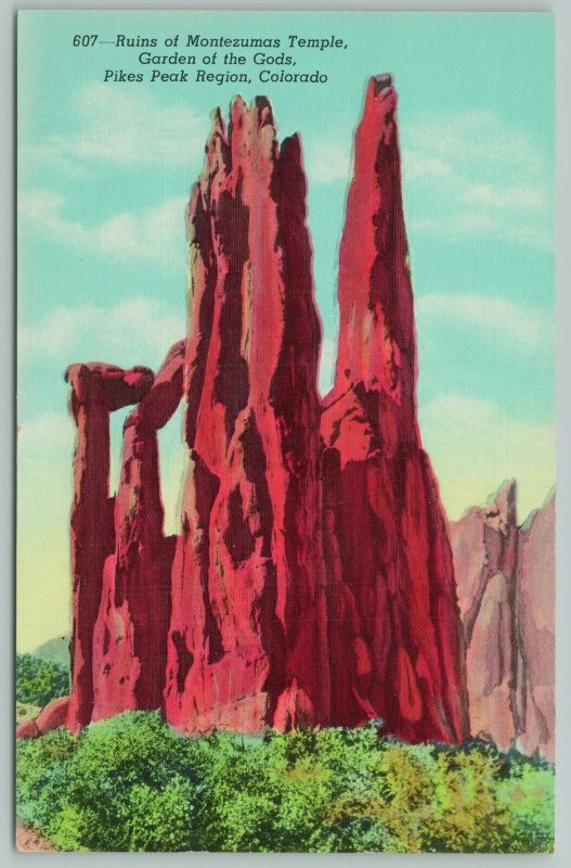 Pikes Peak Colorado~Ruins Of Montezumas Temple~1940s Linen Postcard