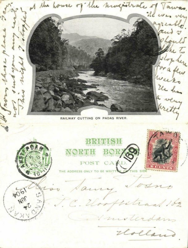 british north borneo, SABAH, Railway Cutting on Padas River (1904) Postcard