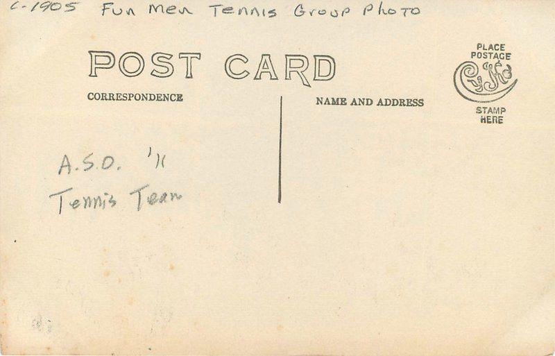 C-1910  Four Fun Men Tennis Group Photo RPPC Photo Postcard 12197
