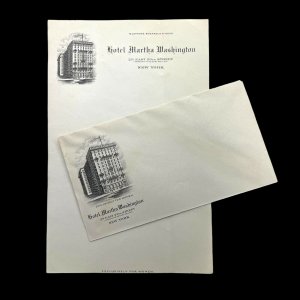 Vintage HOTEL MARTHA WASHINGTON Letterhead Envelope Stationary New York