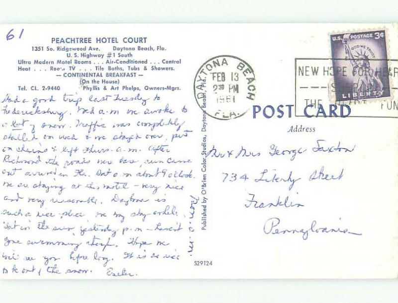 Pre-1980 PEACHTREE COURT MOTEL Daytona Beach Florida FL HQ1753