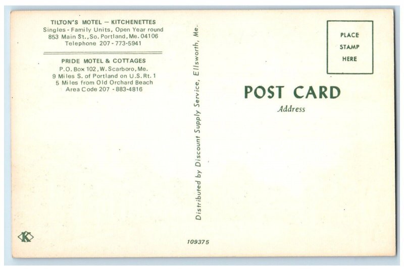 Tilton's Motel Kitchenettes And Pride Motel Cottages Portland Maine ME Postcard