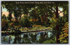 Terre Haute Indiana~Izaak Walton Ponds @ Deming Park~PM 1949~Vtg Linen Postcard