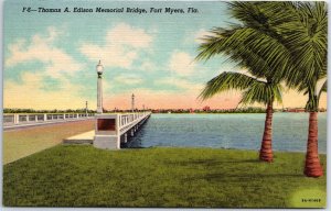 VINTAGE POSTCARD THOMAS A. EDISON MEMORIAL BRIDGE AT FORT MYERS FLORIDA 1940s