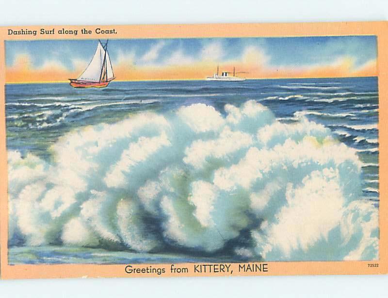 Linen GREETINGS FROM POSTCARD Kittery - Near York & Portsmouth Maine ME ho5925