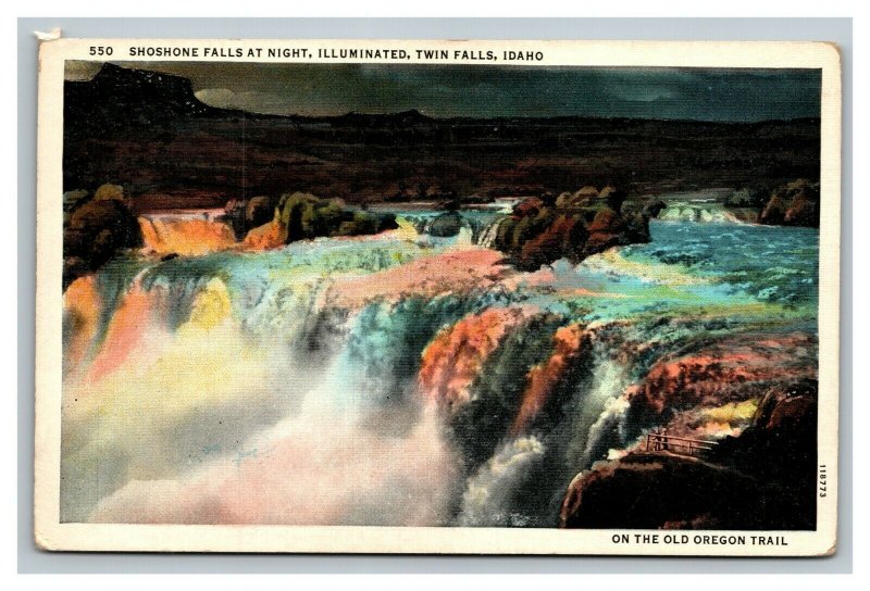 Vintage 1930's Postcard Shoshone Falls Illuminated at Night Twin Falls Idaho