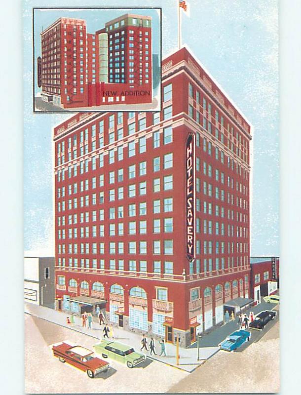 Unused Pre-1980 OLD CARS & SAVERY HOTEL Des Moines Iowa IA Q5683