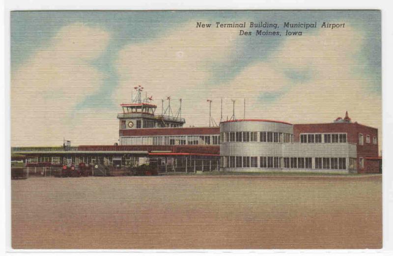 Airport Terminal Des Moines Iowa linen postcard