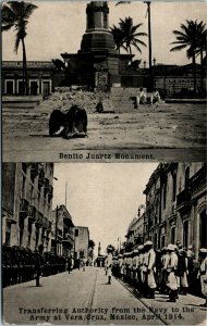 Postcard Mexico Vera Cruz Benito Juartz Monument US Navy & Army Troops 1914 M51