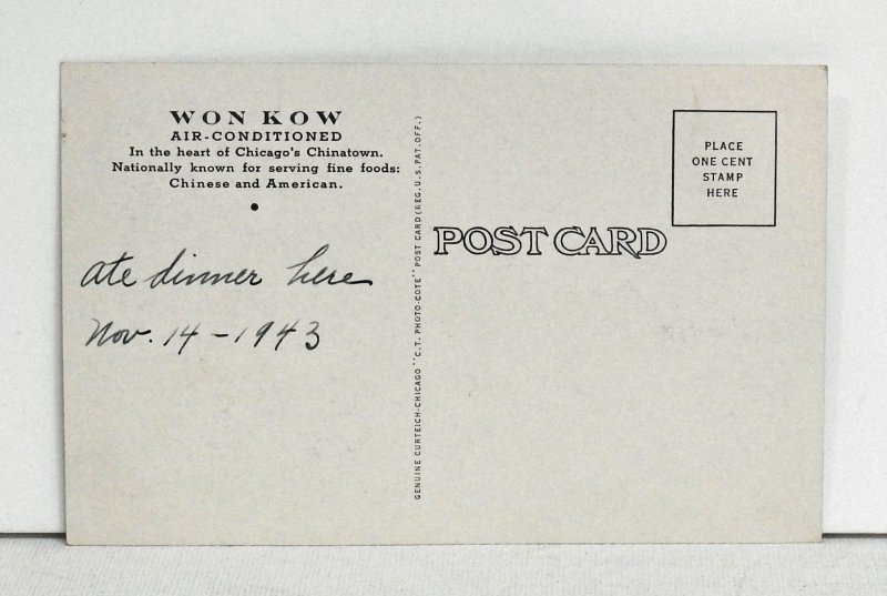 Won Kow Restaurant - 2233-39 Wentworth Ave. -- Chicago, Illinois - Postcard