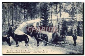 Old Postcard Dauphine Chartreuse Massif du Couvent The road in winter Horses ...