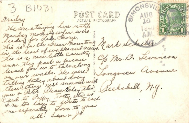 H69/ Simonsville Vermont RPPC Postcard c1940 Rowell's Inn Building  223