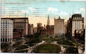 VINTAGE POSTCARD UNION SQUARE SCENE NEW YORK CITY POSTED 1917