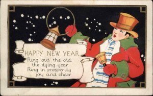 New Year's Man Bells Top Hat Embossed c1910s Postcard