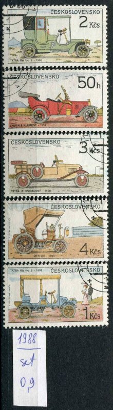 266172 Czechoslovakia 1988 year used stamps set CARS history