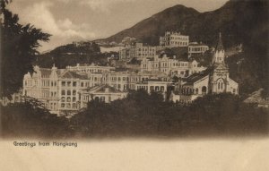 china, HONG KONG, Panorama with Union Church (1900s) Kruse & Co. Postcard