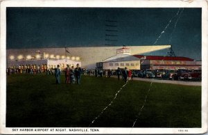 Postcard TN Nashville Sky Harbor Airport at Night 1934 S78