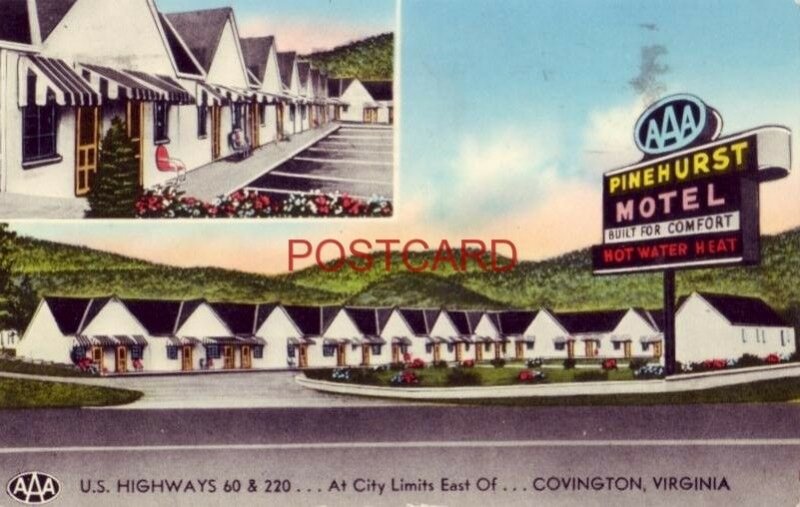 1960 PINEHURST MOTEL, COVINGTON, VA. J Richard Plymale & John H Mann, Owners