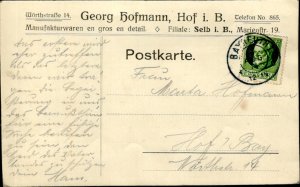 Lot347 2 georg hofmann hof i b   postcard advertising germany selb i b