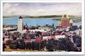 VINTAGE POSTCARD 1920s PANORAMIC VIEW OF QUEBEC CITY & ST LAWRENCE RIVER CANADA