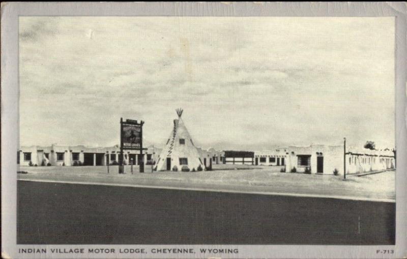 Cheyenne WY Indian Village Motor Lodge Postcard