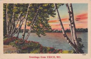 Greetings from Urich, Henry County MO, Missouri - pm 1947 - Linen