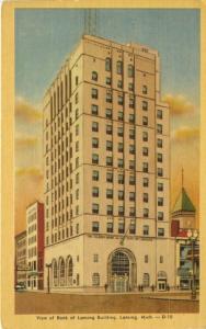 Bank of Lansing Michigan MI ~ Vintage Linen Postcard