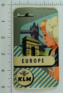 1940's-50's KLM Europe Luggage Label Original E19