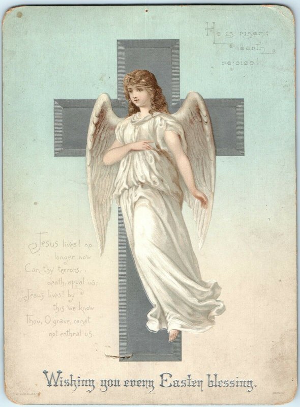 c1890s Easter Blessing W. Hagelberg Trade Card Embossed Angel Jesus Berlin 5H