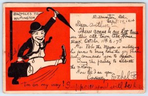 1914 WILMINGTON DELAWARE I'M ON MY WAY to LETHERBURY U.S.S. DECATUR POSTCARD