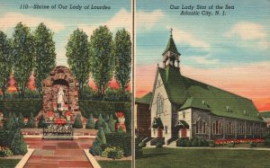 Vintage Postcard 1930's Shrine Of Our Lady Of Lourdes Star Of Sea Atlantic City