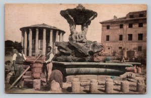 Rome Italy Men at the Temple of Hercules VINTAGE Postcard 0005
