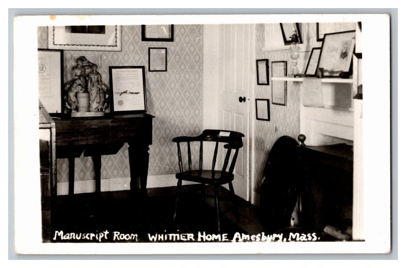 Postcard MA Manuscript Room Whittier Home Amesbury Mass. Massachusetts 