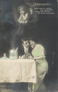 Fantasy greetings photo postcard couple love spell surrealism Germany 1913