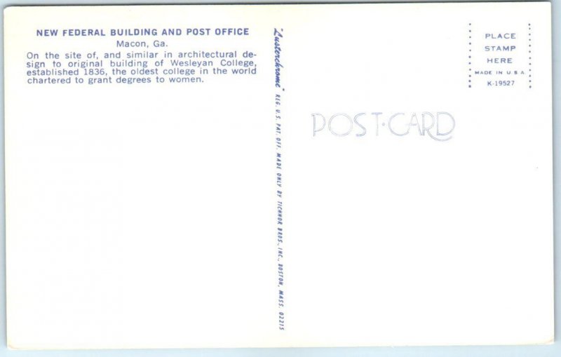 Postcard New Federal Building And Post Office Macon, Asia