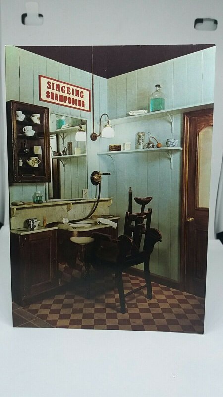 Vintage Postcard Reconstruction of a Small Barbers Shop c1890  Museum of London