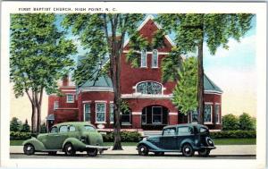 HIGH POINT, NC North Carolina 1st BAPTIST CHURCH c30s Cars1949  Linen   Postcard