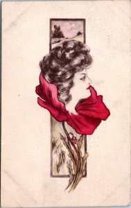 Postcard Artist Signed Cobb Shinn 1908 - Woman in red flower