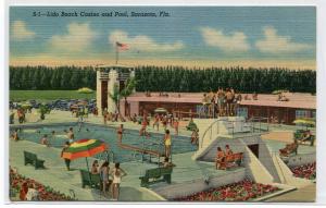 Swimming Pool Lido Beach Casino Sarasota Florida linen postcard