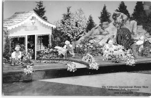RPPC Flower Show Garden Gnomes Hollywood Park Inglewood CA Fantasy 1952 Postcard