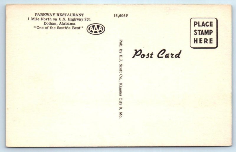 DOTHAN, Alabama AL ~ Roadside PARKWAY RESTAURANT c1940s Linen Postcard